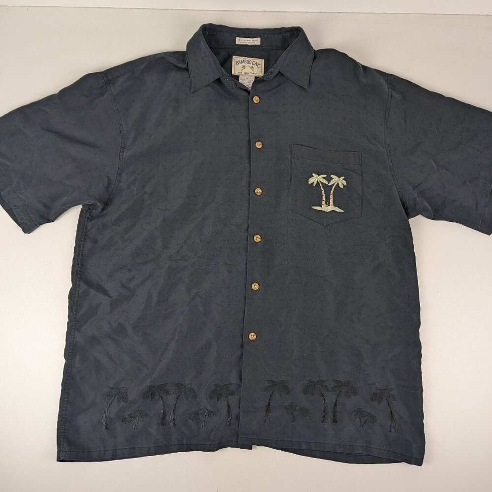 Men's Casual Button Down Shirt - Dark Gray with Palm Tree Design